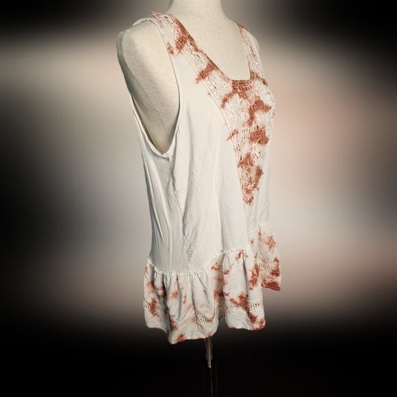 Women's Rayon White and Red Brown Sleeveless Top with crochet and peplum ruffle - Picture 5 of 10
